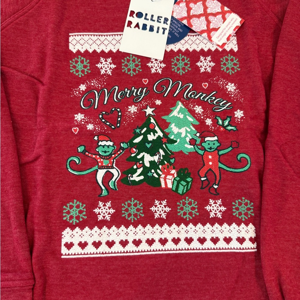 NWT Roller Rabbit Red Merry Monkey Sweatshirt M